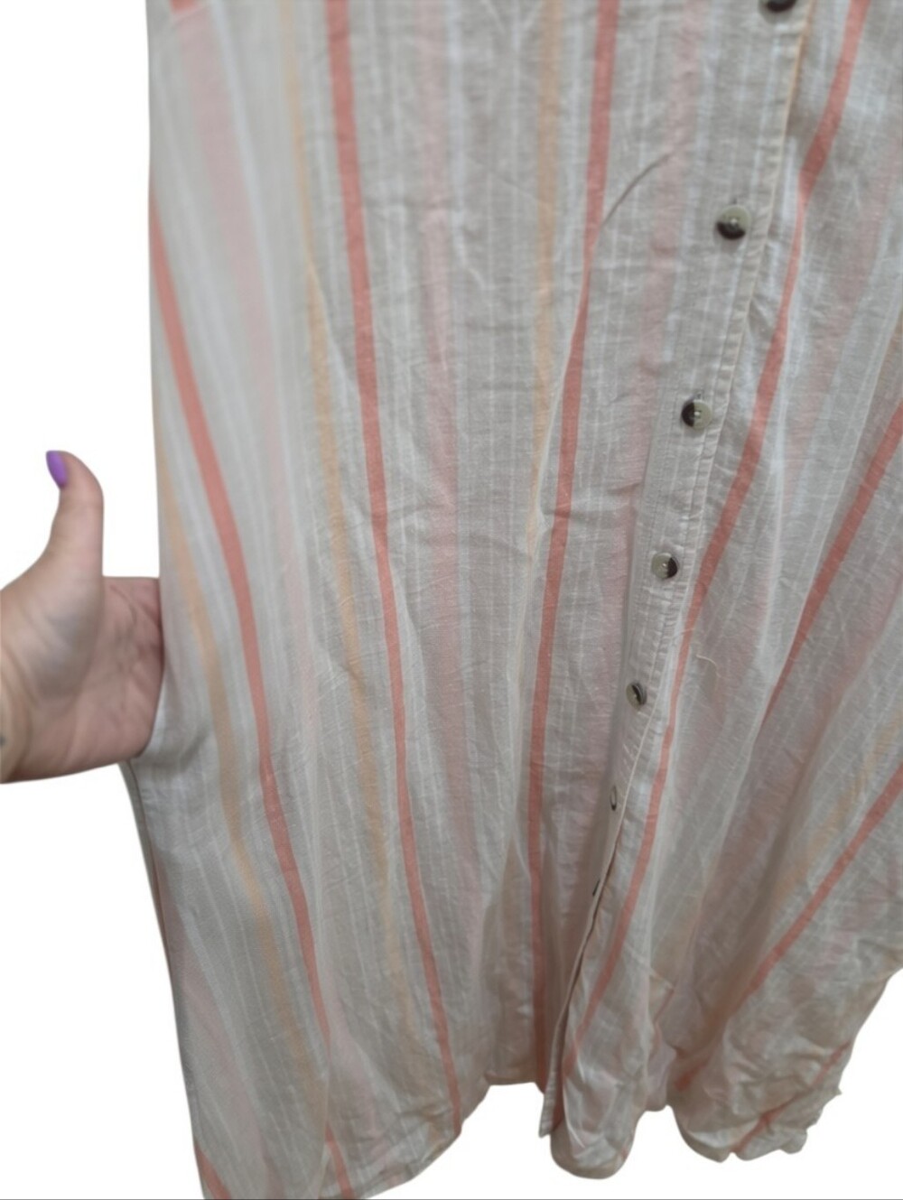 Terra & Sky Stripe Maxi Shirt Dress Plus Size 1X Coastal Cottagecore Style - Picture 6 of 7